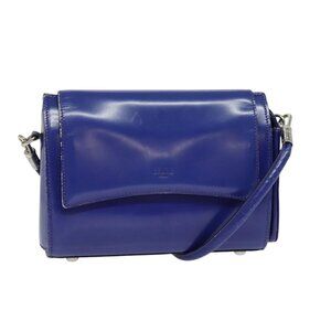 Authentic CELINE Shoulder Bag Leather Blue Silver
